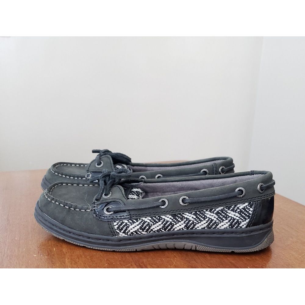 Women's Sebago Sands Boat Shoes 6 Charcoal Grey Herringbone